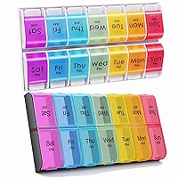 Greencycle Weekly Pill Organizer 2 Times A Day AM/PM BPA-Free Pill Box Large Compartments Pill Cases Design for Vitamins Fish Oil Supplements (Rainbow)