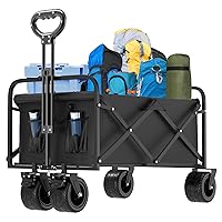 Collapsible Folding Beach Wagon Heavy Duty, 400LBS Capacity Foldable Wagon Carts with Big Wheels and Lock for All Terrain, Garden, Grocery, Outdoor, Camping