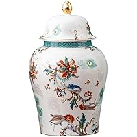 Decorative Jar Ginger Jar Vase Decor Ginger Jar with Lid Chinoiserie Antique Style Home Decorative Retro Porcelain Flowers Ceramic Ginger Jars Storage Jar/B/12 * 20Cm-1