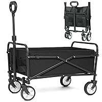 LUXCOL Wagon Cart Foldable, Collapsible Folding Wagon with All-Terrain Wheels & Adjustable Handle, Portable Heavy Duty 200LBS Weight Capacity for Grocery Shopping, Sport, Camping, Garden, Outdoor Use