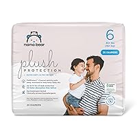 Amazon Brand - Mama Bear Plush Protection Diapers - Size 6, 25 Count, Hypoallergenic Premium Disposable Baby Diapers, White and Cloud Dreams