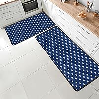 Star Pattern on Blue Background Kitchen Mats for Floor 2 Piece Set, Floor Mat Cushioned Anti-Fatigue,Standing and Comfort Desk/Floor Mats for Kitchen, Sink, Laundry,3 Packs