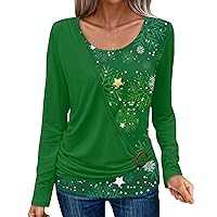 Christmas Shirts for Women 2023 Long Sleeve Tunic Two Piece Layering Top Pullovers Casual Loose Colorblock Outwear