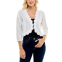 Zac & Rachel Women's 3/4 Sleeve Open Faced Shrug with Tiered Scallop Details