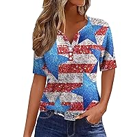 Oversized Pretty Short Sleeve Tee Womens Party Independence Day Flag T-Shirt Fit Soft V Neck Tshirt