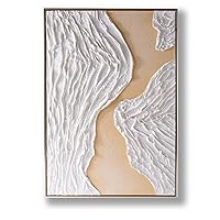 Meteoite Wall Framed Canvas Wall Art - Wabi-Sabi Modern Minimalist For Living Room Bedroom Bathroom 3d Textured White Ocean Waves And Golden Beach Scenic Artwork 24 
