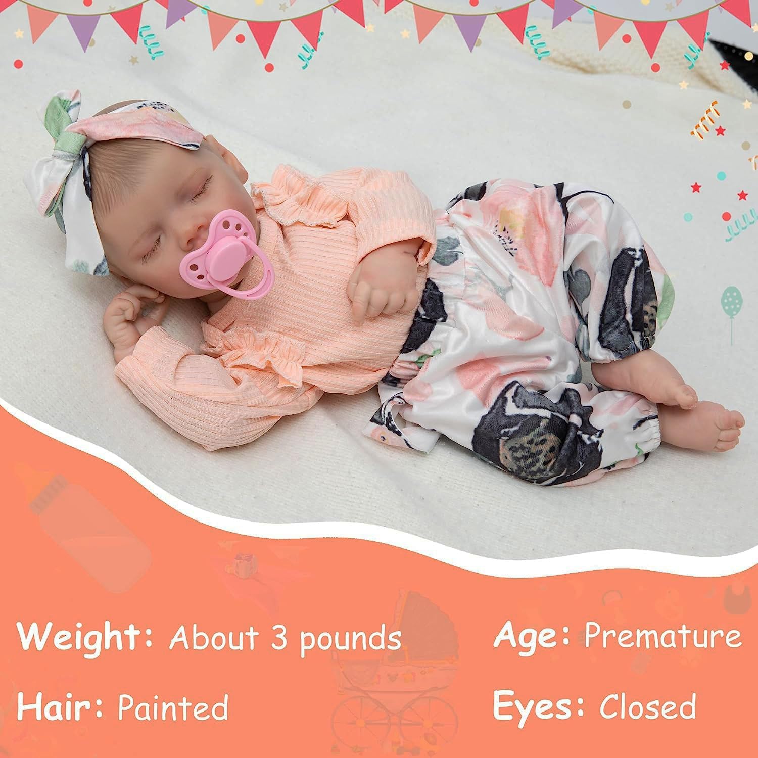 Fancci 18 Inch Reborn Baby Dolls, Realistic Soft Cloth Body Baby Dolls with Feeding Accessories, Birthday for Kids Age 3+