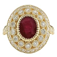 3.64 Carat Natural Red Ruby and Diamond (F-G Color, VS1-VS2 Clarity) 14K Yellow Gold Luxury Cocktail Ring for Women Exclusively Handcrafted in USA
