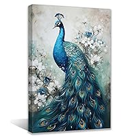 QIXIANG Peacock Pictures Wall Decor Elegant Peacock Canvas Paintings Art Animal Paintings Prints Bedroom Decor Framed Ready to Hang（Peacock C，16.00