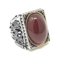 925K Stamped Sterling Silver Red Agate (Aqeeq) Men's Large Ring I1N