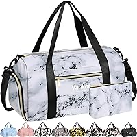 Gym Bag for Women with Shoe Compartment Waterproof, Sports Duffle Bag for Travel Duffel Weekender Carry on Beach Yoga Overnight Luggage Mommy Maternity Hospital Bag Marble 17.5 Inch