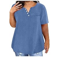 Plus Size V Neck T Shirts for Women Short Sleeve Tops Casual Summer Henley Tshirts Loose Fit Tees Dressy Blouses