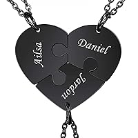 MeMeDIY Personalized Heart Pendant Jigsaw Puzzle Necklace Customized Name for Couples Men Women Engraving for Boyfriend Girlfriend Stainless Steel Lovers Set Jewelry for Family Love Friendship