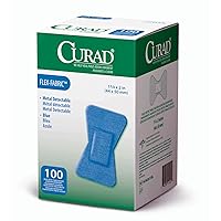 Curad Fingertip Adhesive Bandages, Food Service Blue Detectable Bandage, 100 Count,Fingertip 1.75
