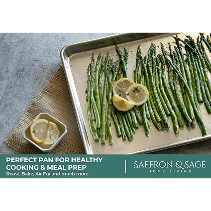 Commercial Quality Cookie Sheet Pan - 2 Pack Aluminum Half Sheet Baking Pan by Saffron & Sage Home Living - This 13x18 Baking Sheet Set is Rust & Warp Resistant, Heavy Duty, of Thick Gauge