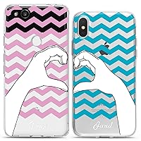 Matching Couple Cases Compatible for Google Pixel 8 Pro 7a 7 Pro 6 Pro 6a 6 5a 5 XL 4a 5G 4 XL 4a Custom Love Best Friend Clear Name Pink Blue Hands Silicone Pair Cover Cute Art Mate See Through
