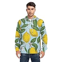 ALAZA Men's Hoodie,Lemons Hand Drawn Retro Citrus Fruits Zip-Front Sweatshirt