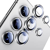 UniqueMe Camera Lens Protector for Samsung Galaxy S24 Ultra, 9H Tempered Glass Camera Cover Metal Individual Ring [Installation Tray][Removal tool]-Silver