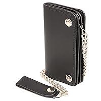 Milwaukee Leather MLW7802 Men's 6” Leather Long Bi-Fold Biker Wallet w/Anti-Theft Stainless Steel Chain - One Size