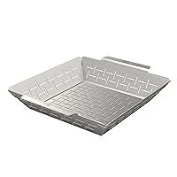 Cave Tools Vegetable Grill Basket - Large Non Stick BBQ Grid Pan for Vegetables, Meat, Fish, Shrimp, & Fruit - Dishwasher Safe Stainless Steel - BBQ Grill Accessories
