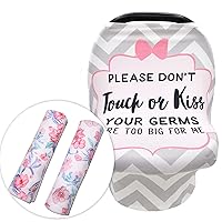 Baby Car Seat Cover & Stroller Seat Strap Covers Boys and Girls, No Touching Sign Canopy and Car Seat Straps Shoulder Pads, Multiuse Nursing Covers for Breastfeeding, Seat Belt Protectors for Kids