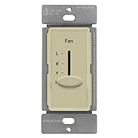 ENERLITES 3 Speed in-Wall Ceiling Fan Control, Slide Switch, 120VAC, 2.5A, Single-Pole, No Neutral Wire Required, 17000-F3-I-F, Ivory