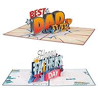 Paper Love Fathers Day Pop Up Cards 2 Pack - Includes 1 Best Dad and 1 Happy Fathers Day For Husband, Son, Anyone - Includes Envelope and Note Tag