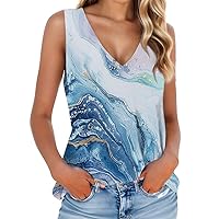 Hawaiian Shirt Tank Top for Women Summer Vest Vacation Sleeveless V Neck Camisole Sexy Tops Sea Print Athletic Fit Tees