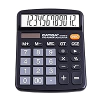 Desktop Calculator 12 Digit with Large LCD Display and Sensitive Button, Solar and Battery Dual Power, Standard Function for Office, Home, School, CD-2786 (Black)