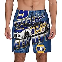 Chase Elliott 9 Mens Swim Trunks Inseam Board Shorts Beach Swimwear Bathing Suit with Compression Liner and Pockets