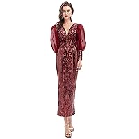 Women's Long Sleeves Sequins Tea-Length Mermaid Evening Dress