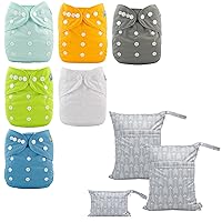 ALVABABY Baby Cloth Diapers 6 Pack with 12 Inserts with 3pcs Cloth Diaper Wet Dry Bags