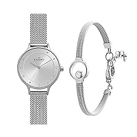 Skagen Women's Anita Stainless Steel Mesh Watch, Silver (Model: SKW2149) Elin Silver-Tone Crystal Bracelet, 6.5