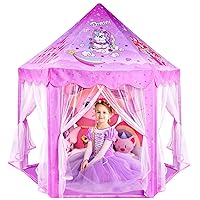 Sumbababy Princess Castle Tent for Girls Fairy Play Tents for Kids Blue Hexagon Playhouse with Fairy Star Lights Toys for Children or Toddlers Indoor or Outdoor Games (Purple Unicorn Princess Tent)