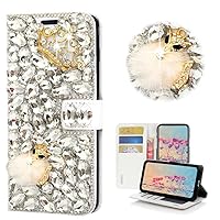 STENES Bling Wallet Phone Case Compatible with Samsung Galaxy Z Fold 4 5G Case - Stylish - 3D Handmade Crystal Crown Fox Magnetic Wallet Stand Leather Cover Case - White