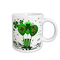 3dRose Green, St. Patrick's Day Balloons, Clovers,Top Hat, Irish Celebrations, Ceramic Mug, 15-Oz