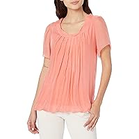 M Made in Italy Women's Pleated Front Short Flounce Sleeve Blouse