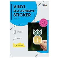 PPD 10 Sheets Inkjet Creative Media Waterproof Glossy Self Adhesive PVC Vinyl Sticker Paper 8.5x11 True Photographic Quality 4.1mil Thin Full Sheet Instant Dry Scratch and Tear Resistant (PPD-36-10)