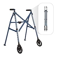 Able Life Space Saver Walker, Lightweight and Foldable Rolling Walker for Adults, Seniors, and Elderly, Compact Travel Walker with 6-inch Wheels and Ski Glides for Mobility Support, Cobalt Blue