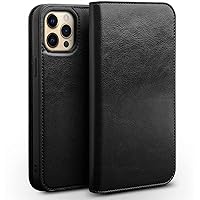 Wallet Case for iPhone 13 Pro, Handmade Genuine Leather Phone Case TPU Shell with Card Holder Kickstand Folio Flip Cover for iPhone 13 Pro 6.1 inch (Color : Black)