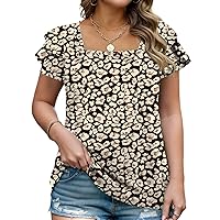 ROSRISS Womens Summer Plus Size Tops Square Neck Ruffle Short Sleeve Loose Fit Tunics XL-5XL