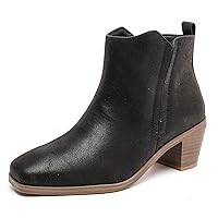 Luoika Women's Wide Width Ankle Boots, Cowboy Cowgirl Boots Chunky Heel Square Toe Side Zipper Short Booties.