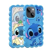 Cases Compatible with iPhone 15/iPhone 14/iPhone 13 Case, Stich Cute 3D Cartoon Unique Cool Soft Silicone Animal Character Protector Boys Kids Girls Gifts Cover Housing Skin For iPhone 15/14/13