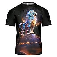 Lion Shirts for Men Women 3D Print Design Leo Zodiac Lightning Wildlife Short Sleeve Unisex Animal Print Shirt