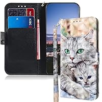 Compatible with Samsung Galaxy A35 5G Phone Case Wallet, Women Flip Folio PU Leather with Card Slots Holder Wrist Strap Shockproof Protective Case for Samsung A35 5G Two Cats BX