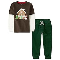 Gymboree Boys Emroidered Graphic Long Sleeve Shirt & Pant, Matching Toddler Outfit