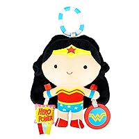 KIDS PREFERRED DC Comics Wonder Woman Multi Sensory Activity Toy with Teethers, Crinkle Textures, and Clip for On The Go Fun for Infant and Baby Boys and Girls Medium