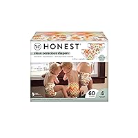 The Honest Company Clean Conscious Diapers | Plant-Based, Cruelty Free | Fall '22 Prints | Club Box, Size 4 (22-37 lbs), 60 Count