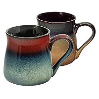 Large Pottery Coffee Mug 24 oz - Oversized Ceramic Cup with Big Handle - 1 pcs Red to Blue and 1 pcs Blue to Tan