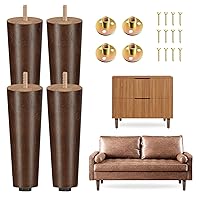 Yes4All 6 Inches Round Wood Furniture Legs Set of 4 - Wooden Replacement Feet for Couch, Bed, Dresser - Adjustable Sofa, Ottomans, Tapered Leg with Leveler - Brown Wood Parts for Cabinet, Table, Chair